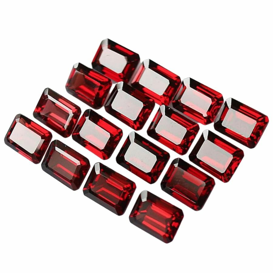 several rectangular red garnets