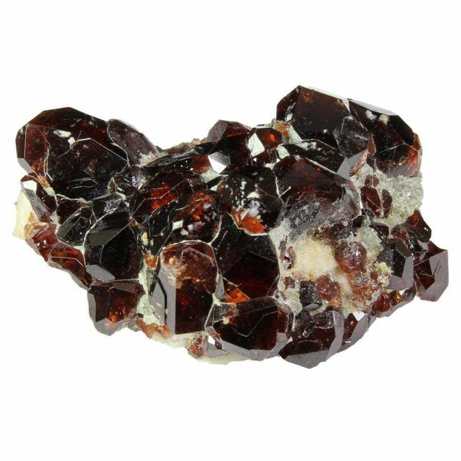 cluster of deep red garnet crystals