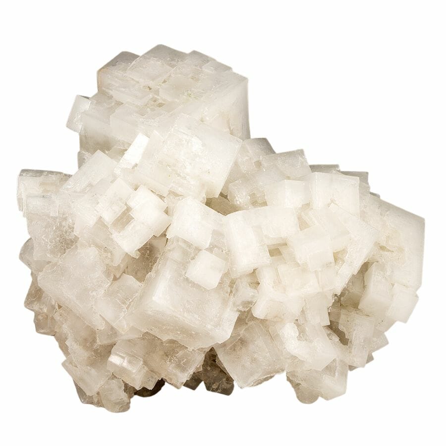 white cubic halite crystals