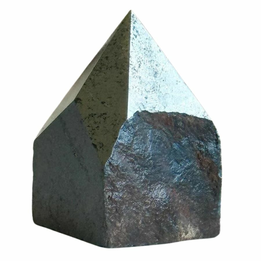 polished hematite point showing uneven fracture