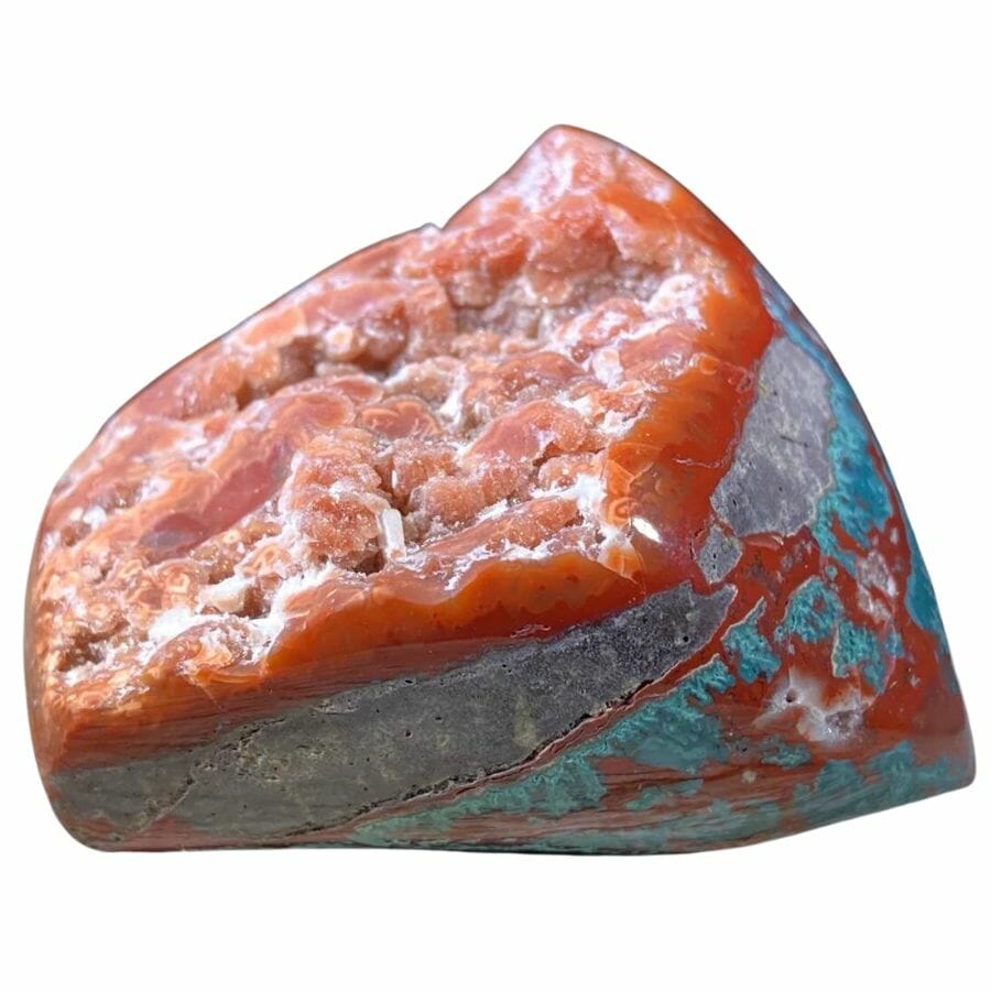 jasper stone from Washington showing layers of red and bright sky blue