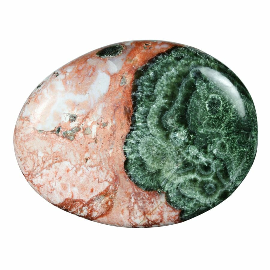 polished jasper stone with red, green, and white swirls