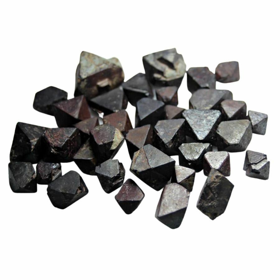 collection of pointed black-brown magnetite crystals