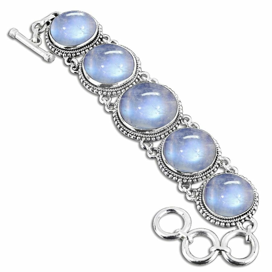 bracelet with five round moonstone cabochons