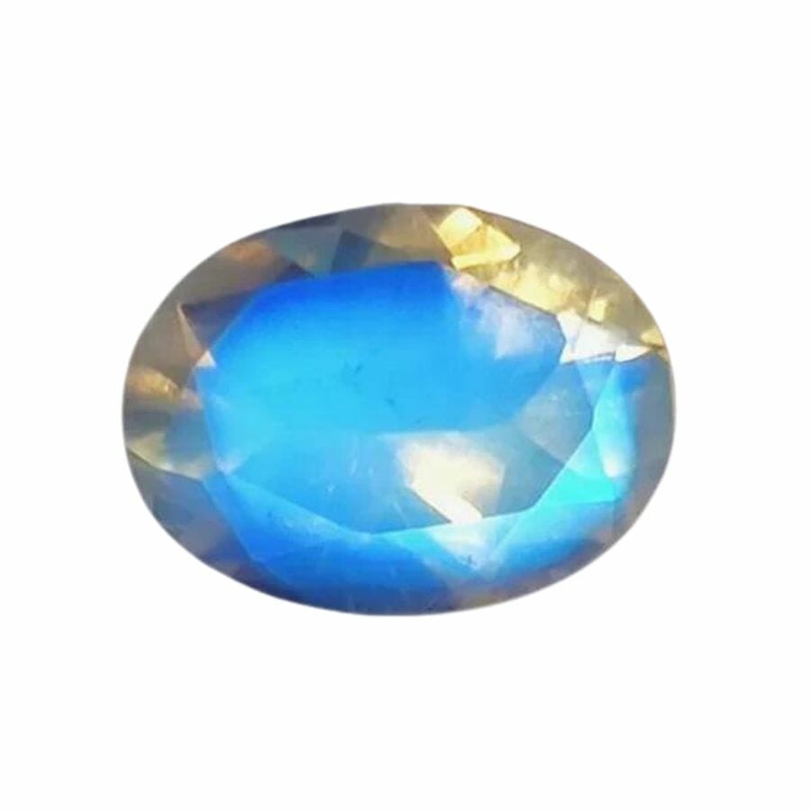 oval faceted moonstone gem with blue hues