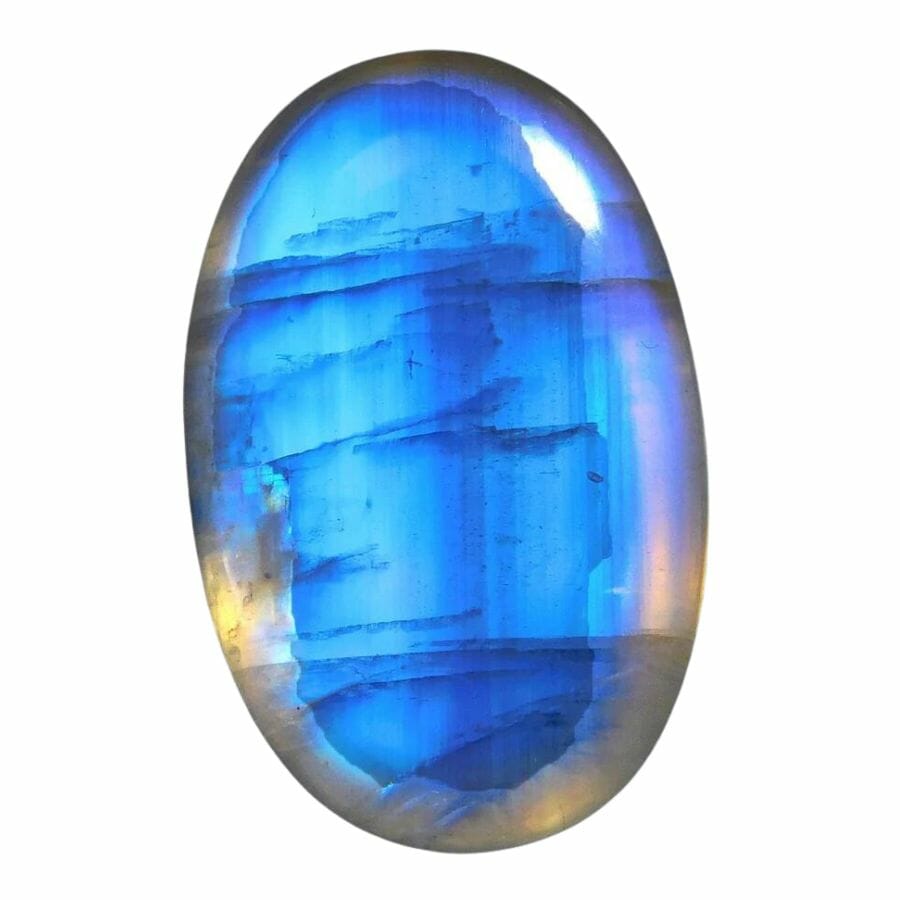 oval blue moonstone with visible fractures in the stone