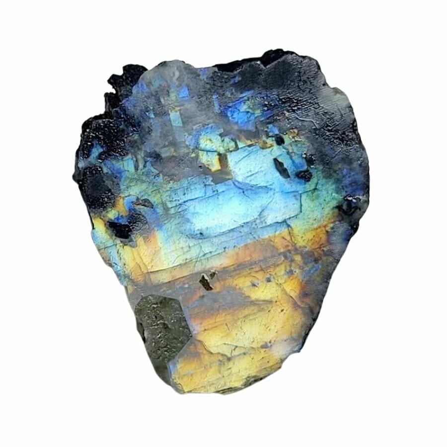 rough translucent moonstone with blue and yellow hues