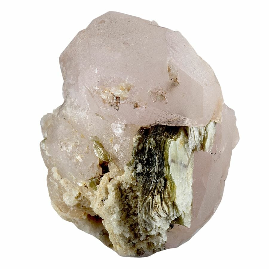 light pink rough morganite crystal with muscovite