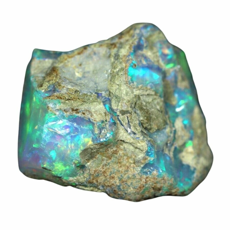 rock revealing opal with blue, purple, and green swirls