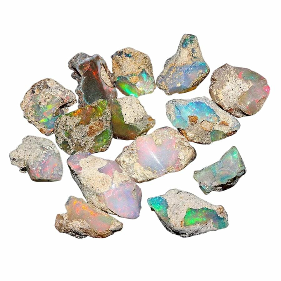 rough opal pieces in different colors