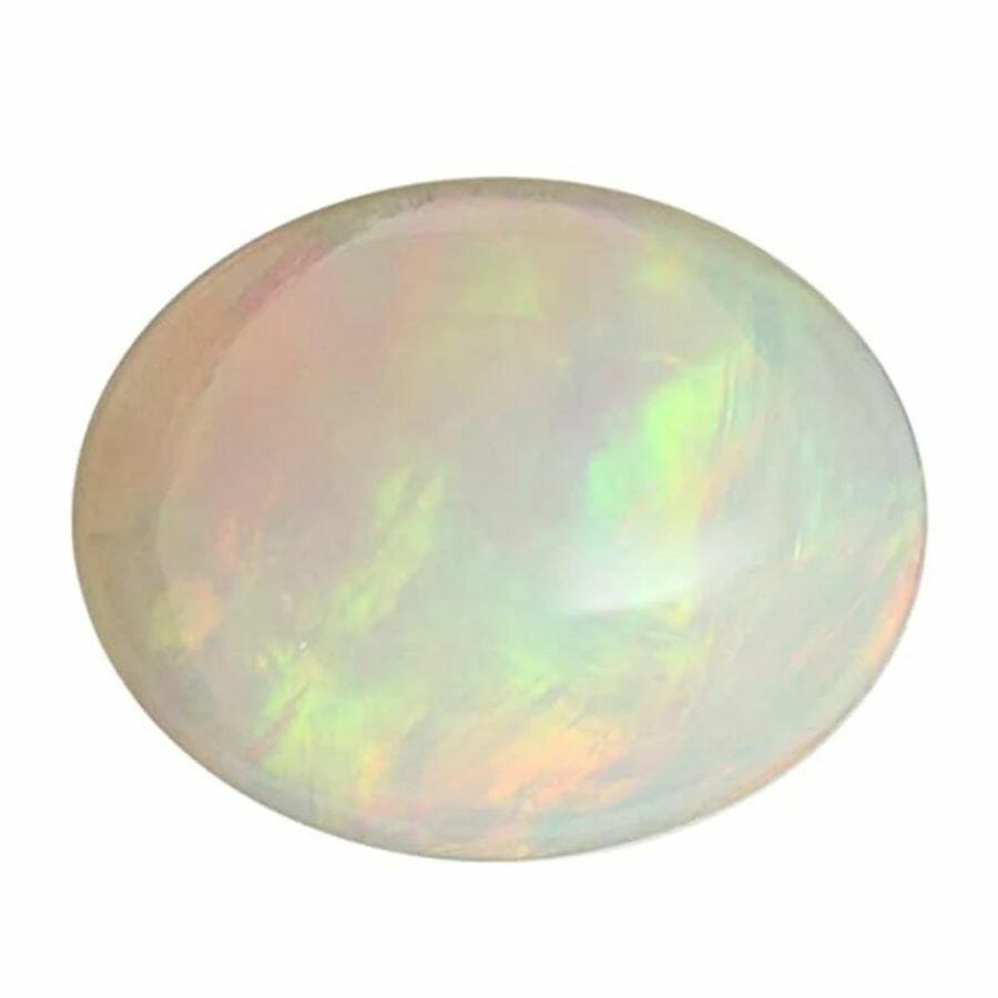 white opal cabochon with green, orange, and yellow swirls