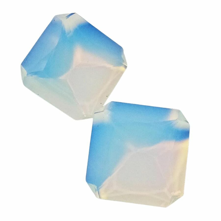 two translucent cushion cut opalite gems