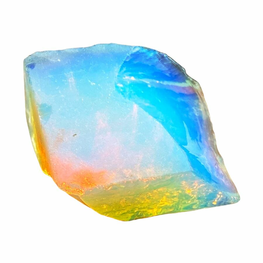 rough opalite showing blue, orange, and yellow hues