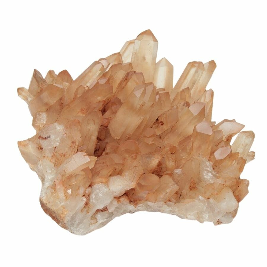 cluster of translucent tangerine quartz crystals