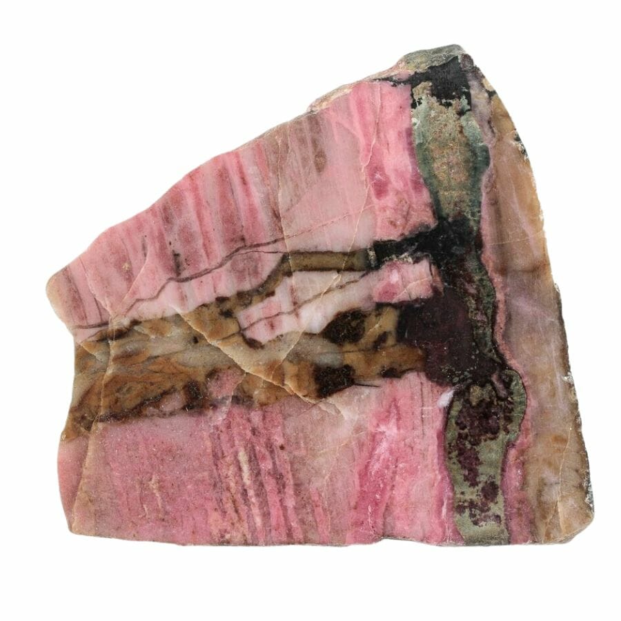 rough pink rhodonite with brown veins