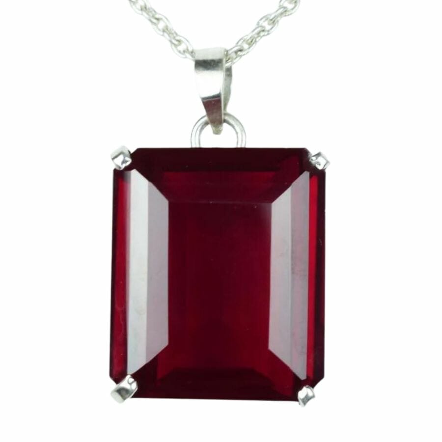 rectangular red ruby pendant in a silver setting