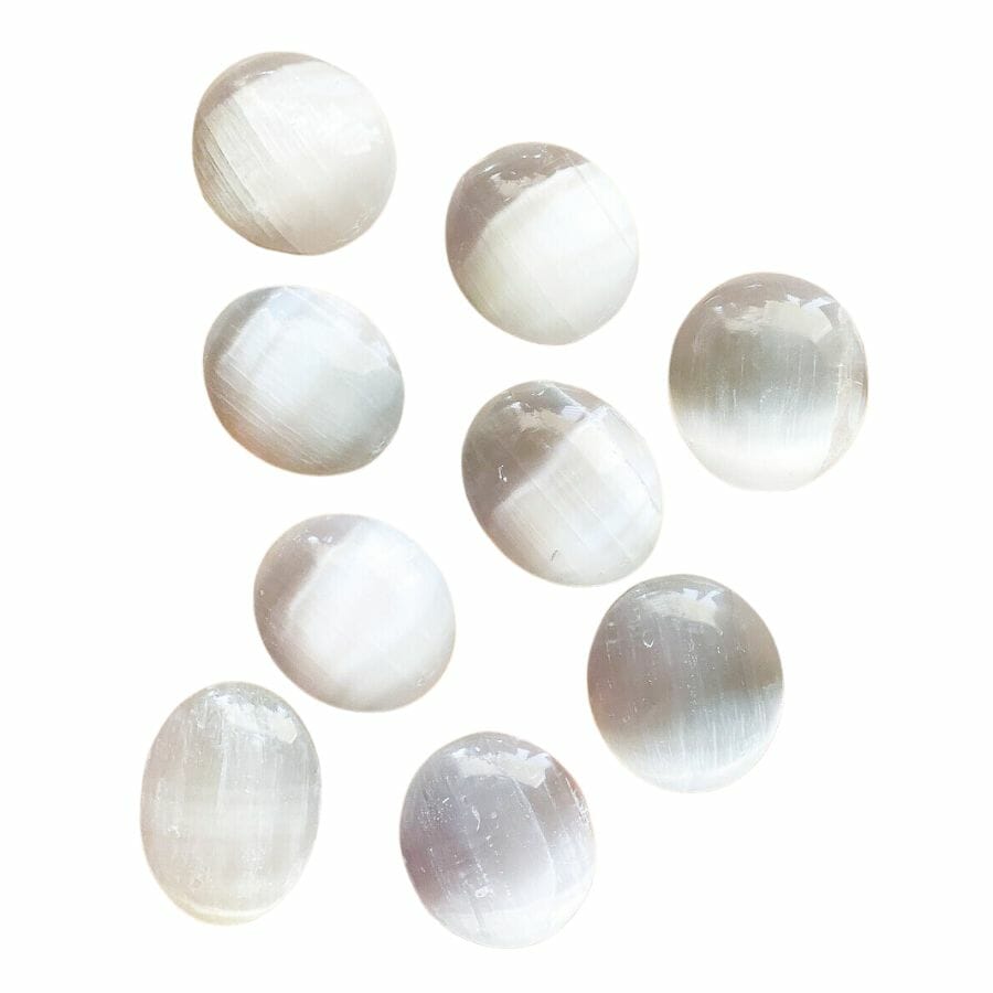 oval polished satin spar palm stones