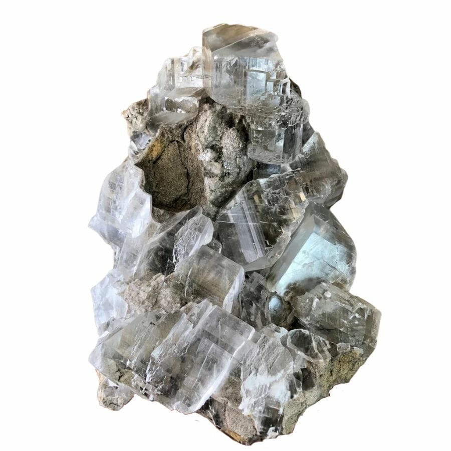 transparent colorless selenite crystals on a matrix