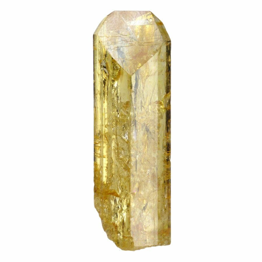 yellow topaz crystal showing a smooth cleavage plane