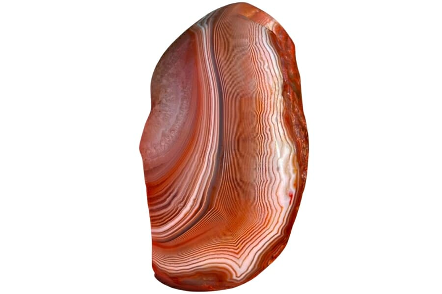 A beautiful, museum-quality Lake Superior agate with find bands of white, red, and orange