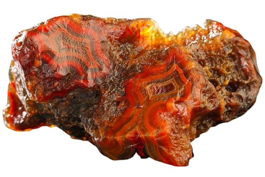 A reddish-brown agate with interesting bands of bright red and orange