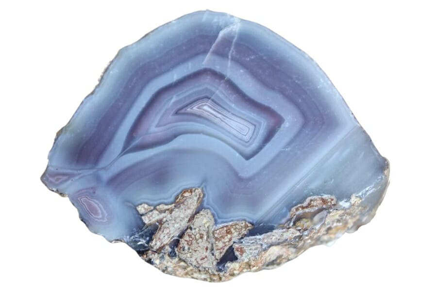 A unique agate crystal with pretty pastel purple and blue hues