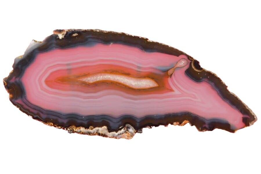 A slab of banded agate with bands of white and pink