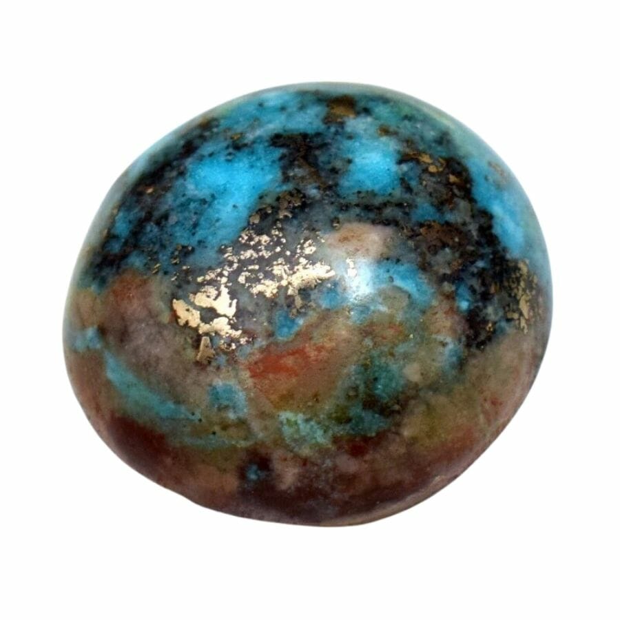 bright blue round turquoise cabochon with black and brown matrix