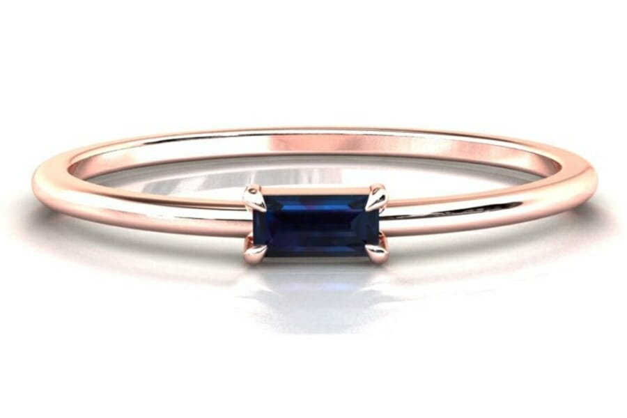 A simple but classy blue alexandrite stackable rectangular shaped ring