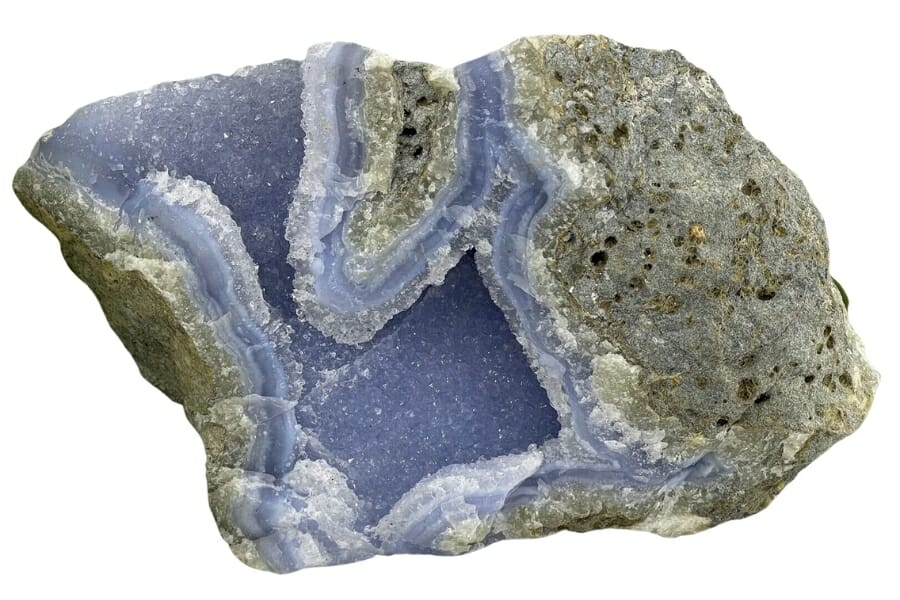 A shiny blue lace agate crystal