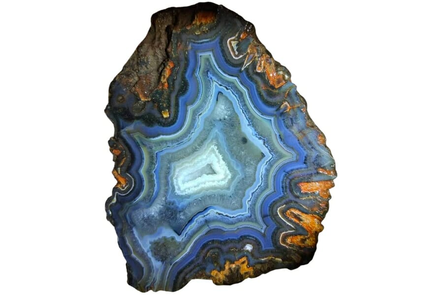 Blue agate showing mesmerizing patterns of blue in different intensities