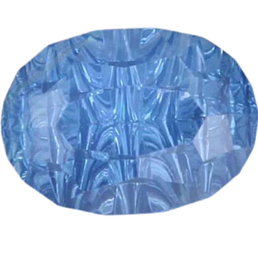 A magnificent concave faceted sapphire gemstone with a beautiful pattern
