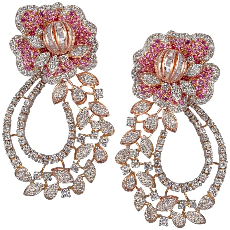 A pair of beautiful flower-shaped diamond earrings