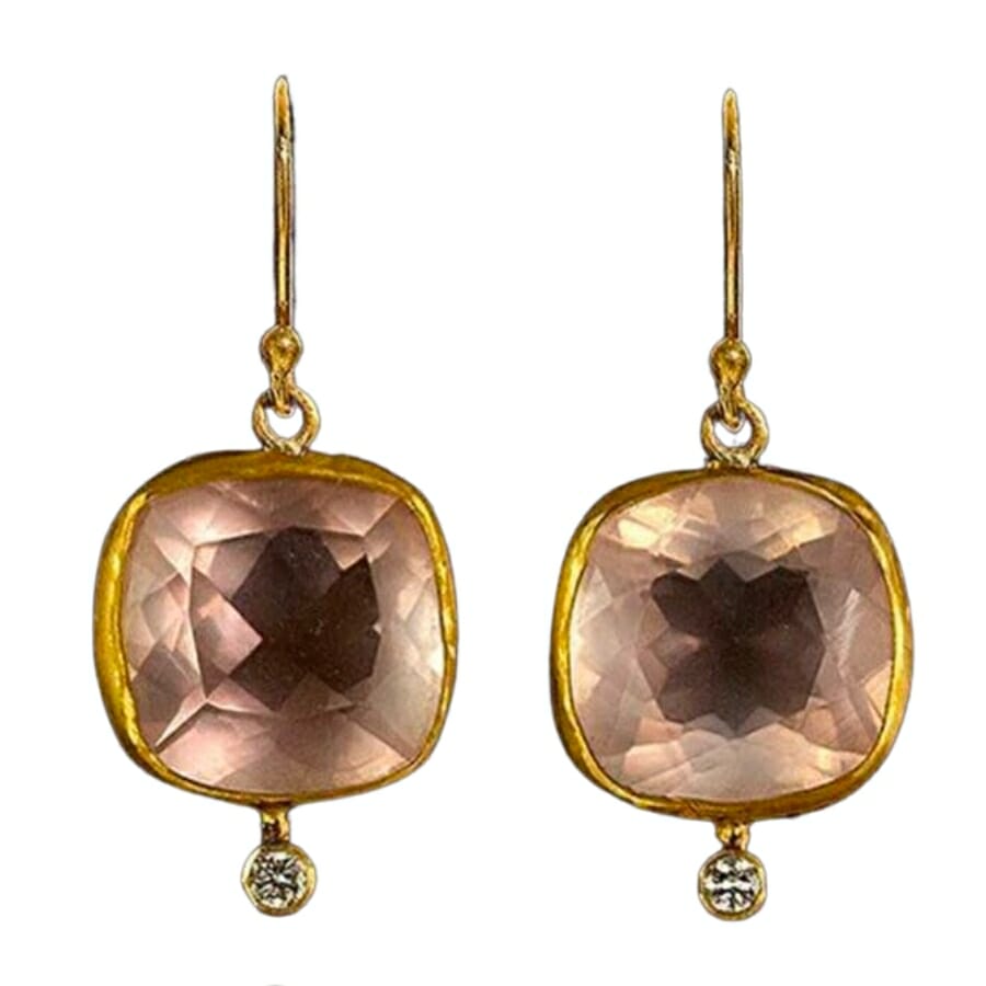 Pink quartz wrapped in gold as earrings