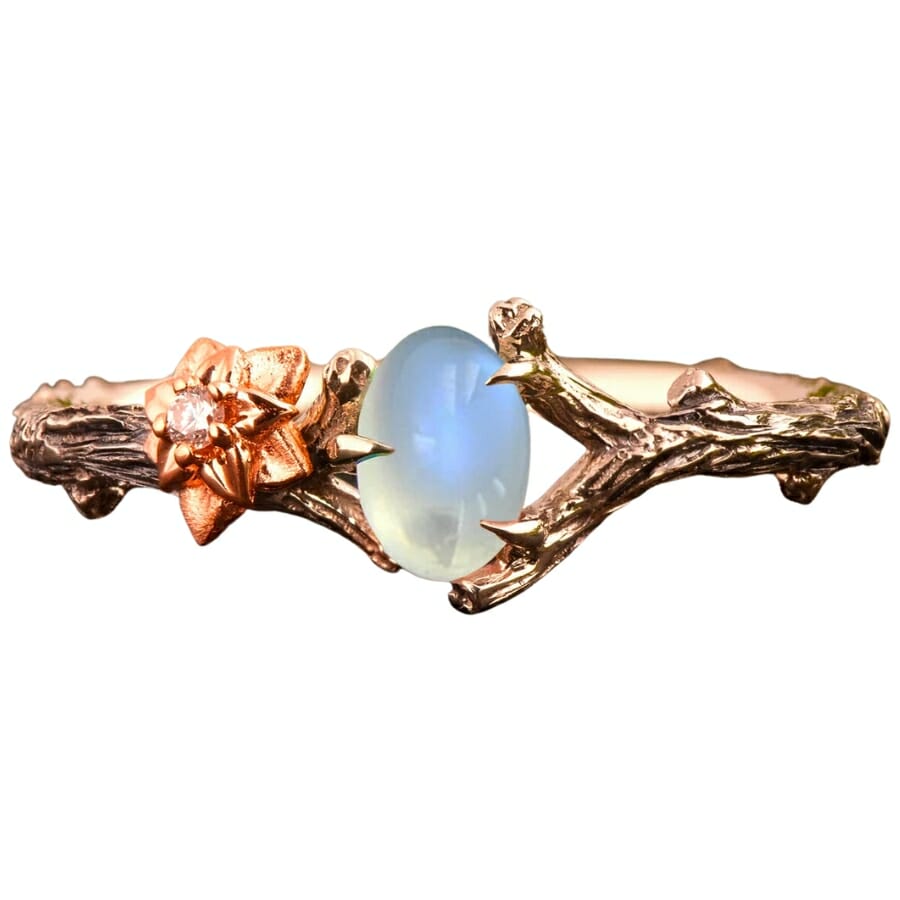 A captivating moonstone set as center stone in a ring