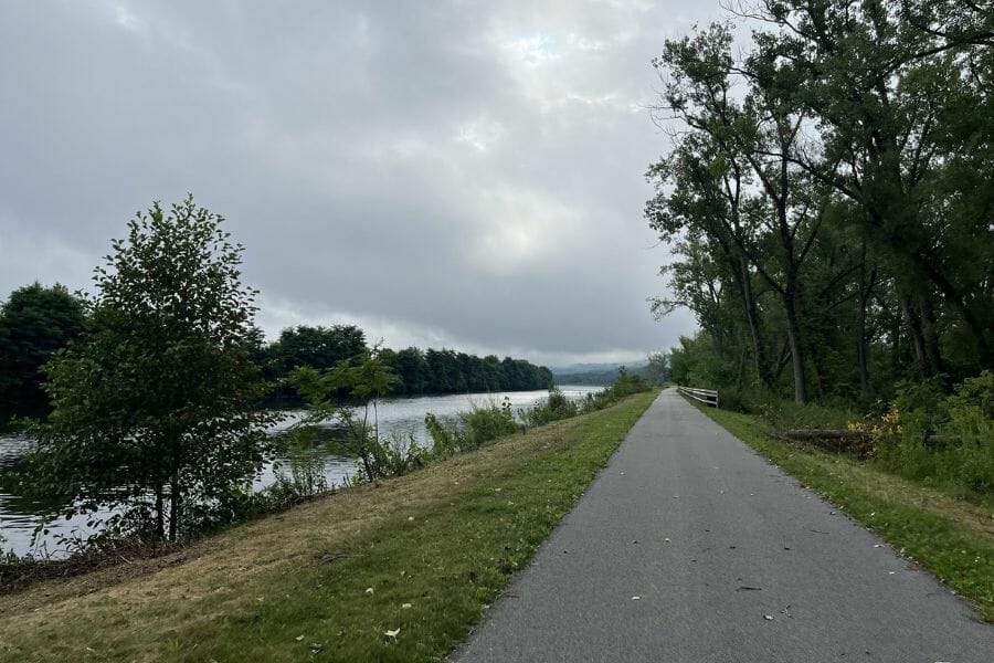 park in Herkimer County with a river and bike lane