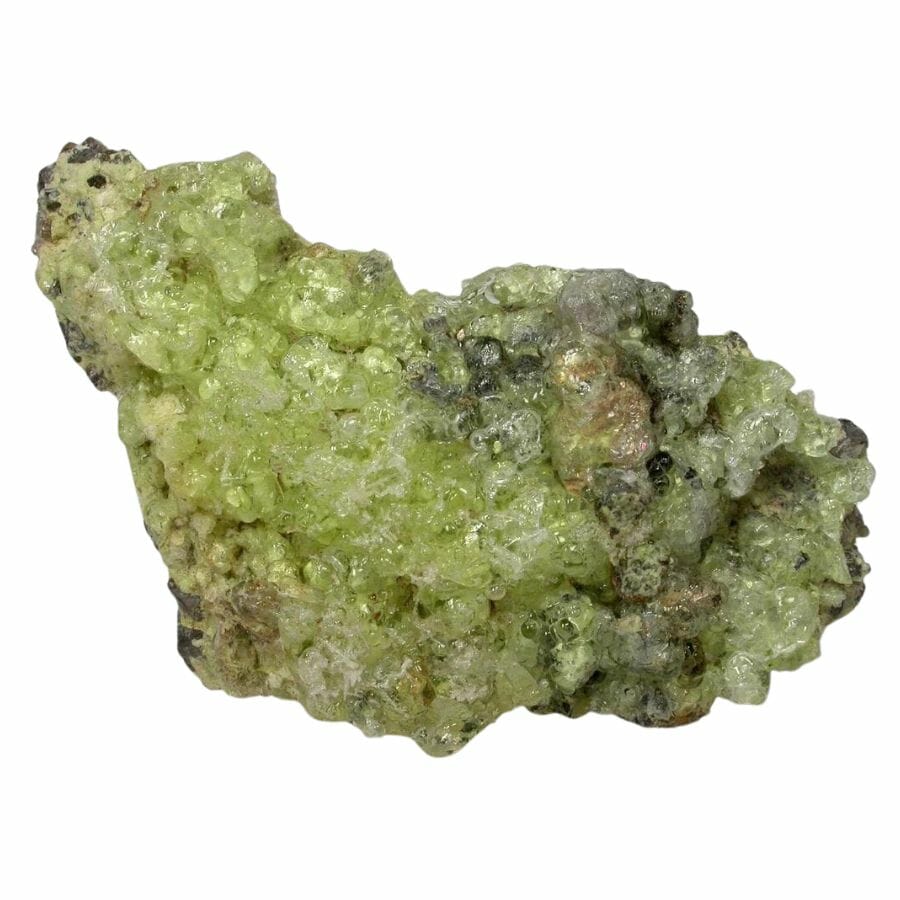 glassy green botryoidal hyalite opal on a rock