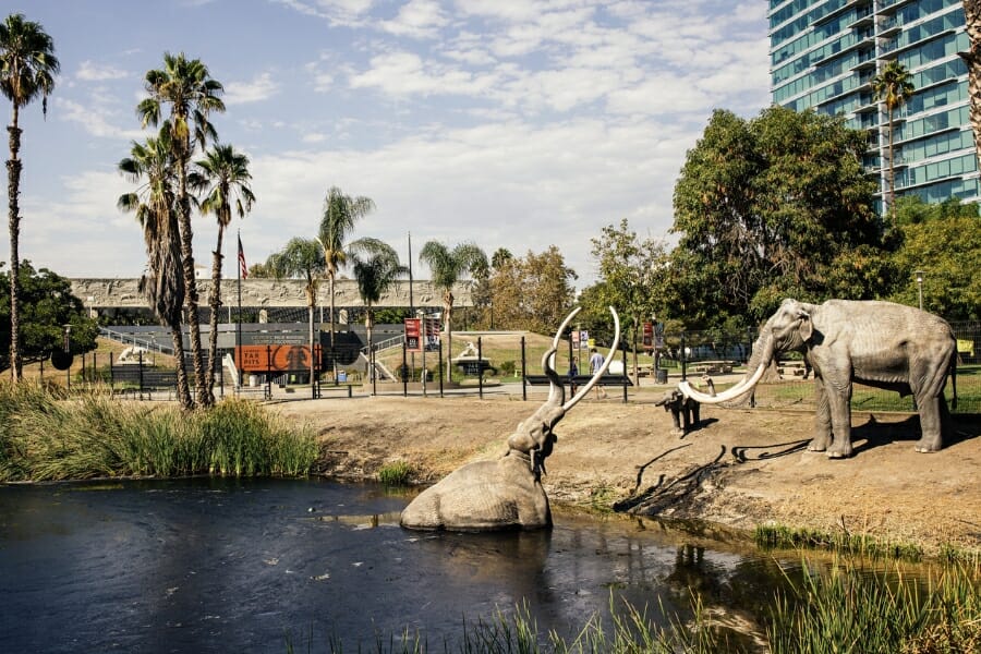 A very unique park and fossil pit with mammal statues