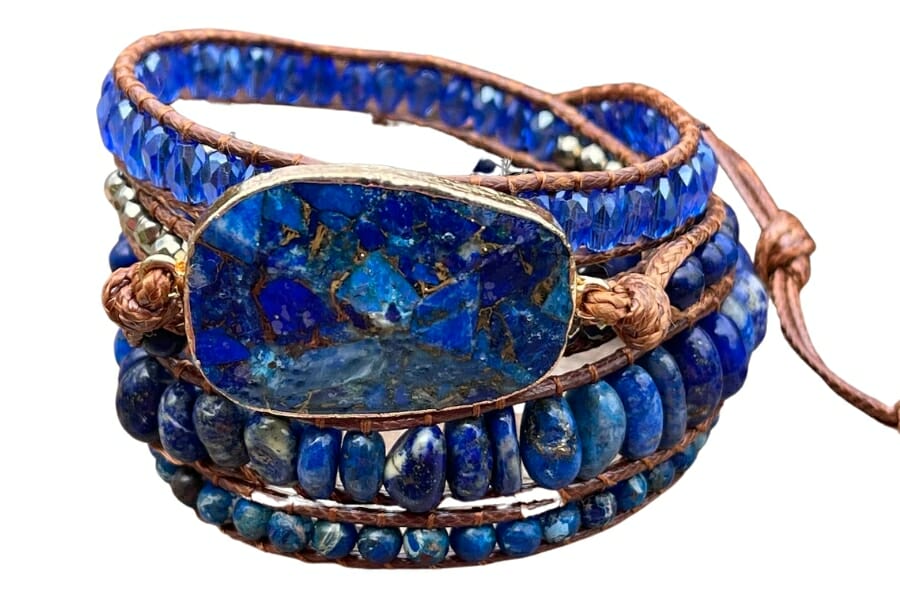 Wrap bracelet adorned with beautiful, deep blue lapis lazuli