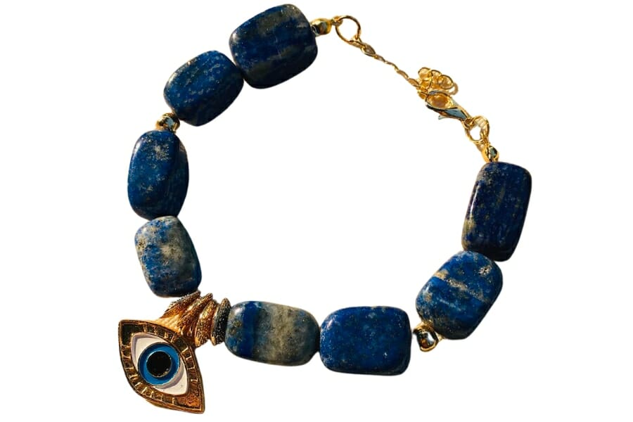 Evil eye bracelet with lapiz lazuli beads