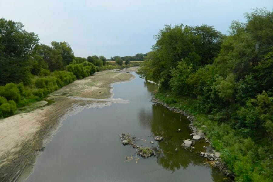 A view of the Little Nemaha River from atop a bridge
