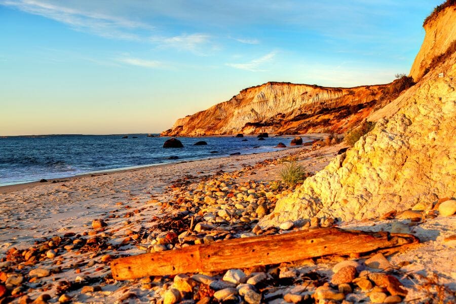 cliffs and rocky beach by the ocean in Martha's Vineyard