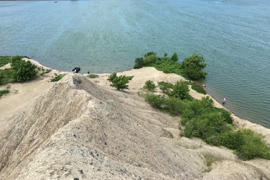 A wide area with bushes to look for fossils at the Mazon Creek Fossil Beds