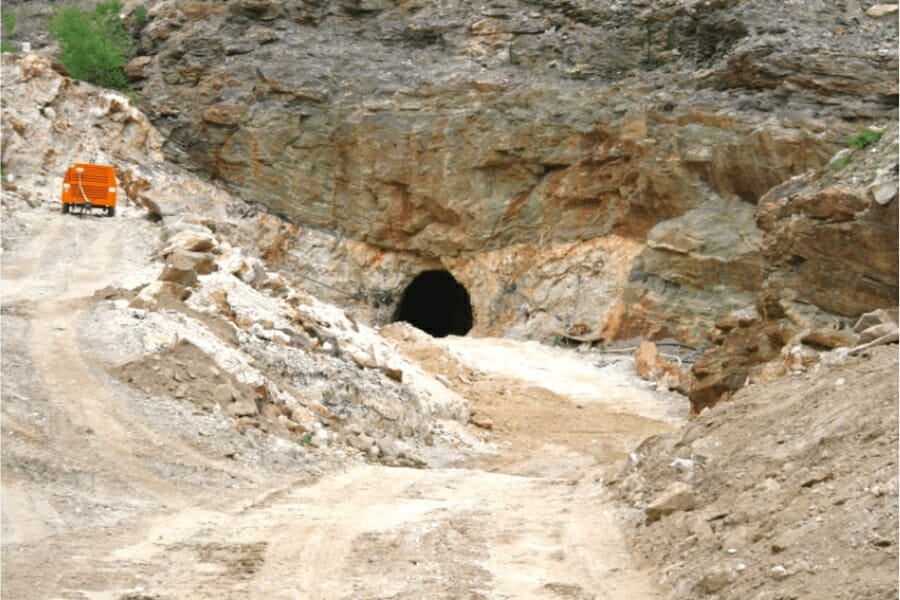 Mount Mica pegmatite with an entrance to the underground workings
