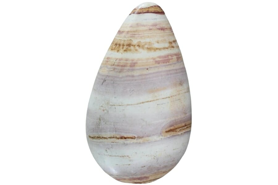 A Picture jasper that has landscape patterns of pink, brown, white, and beige