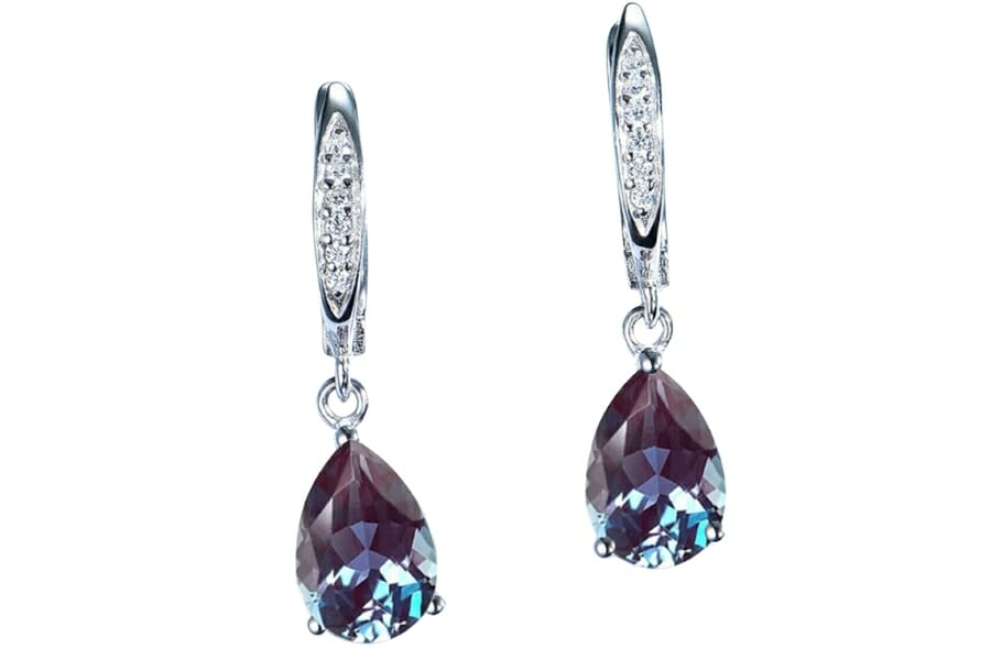A pair of lavish purple alexandrite teardrop earrings