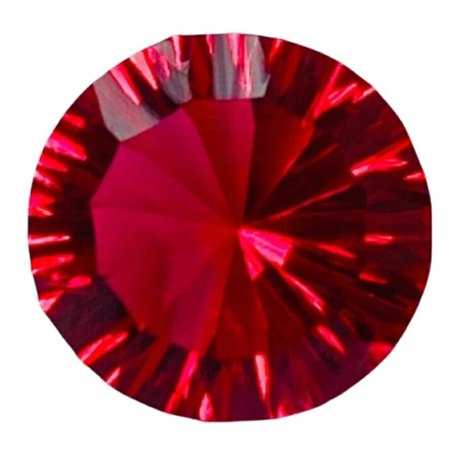 A circular-shaped red diamond with amazing crystal pattern
