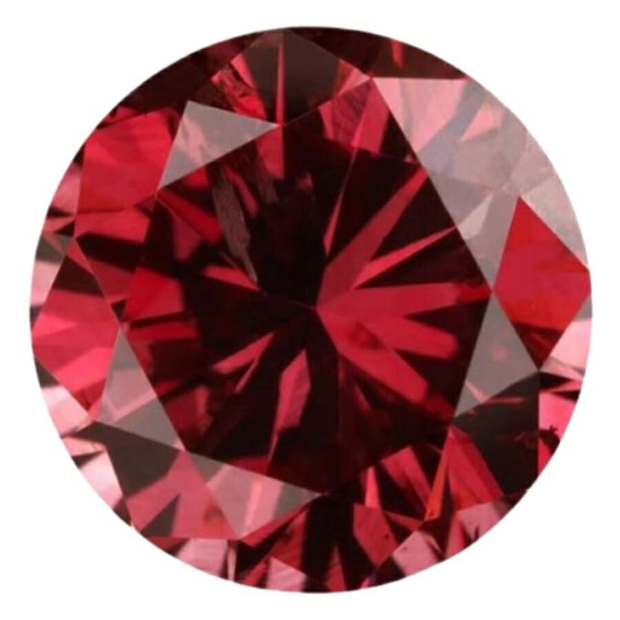 A perfect circle shaped red diamond with intricate crystal patterns inside