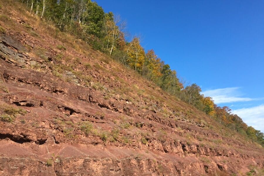 Rock formations at the Red Hill Devonian Fossil Site