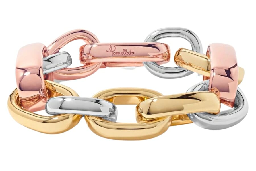 A bracelet made of yellow and rose gold and plated with rhodium